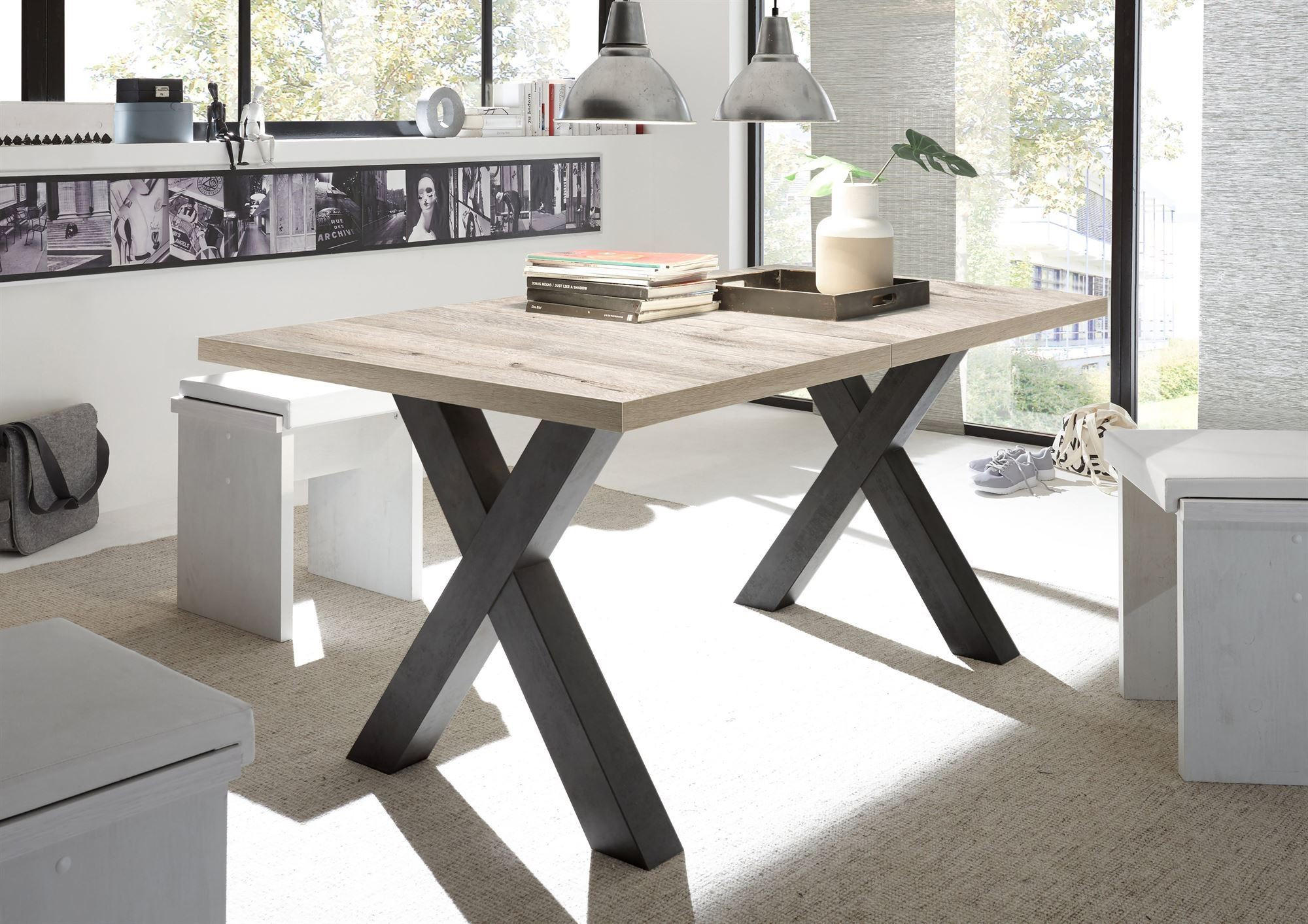 ESSTISCH ausziehbar Eike 7 140 x 90 x 75 Esszimmertisch Schwarzstahl/Sandeiche - Naturfarben, Holz (140/90/75cm) - 58aufmkessel