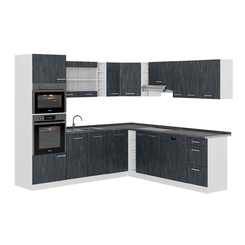ECKKÜCHE R-Line Schwarz Beton/Weiß 237 x 247 cm AP Anthrazit - Schwarz/Weiß, Holzwerkstoff (247/81.6/60cm) - Vicco