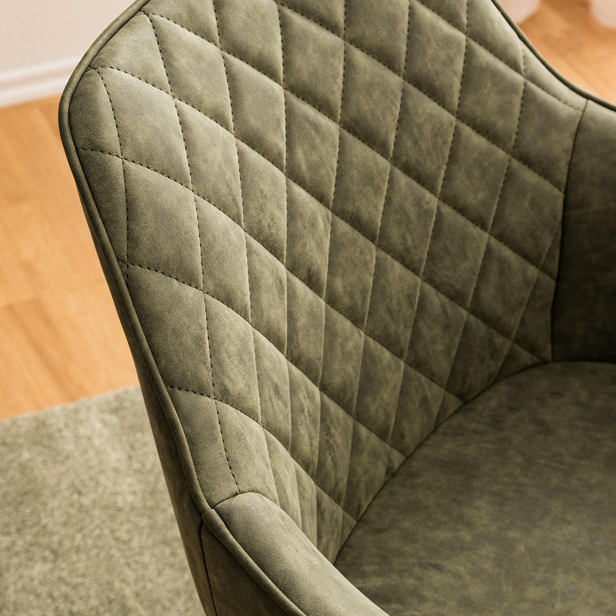 ARMLEHNENSTUHL - Massivholz / Textil - Olivgrün, Leder/Holz (60/80/62cm) - home24