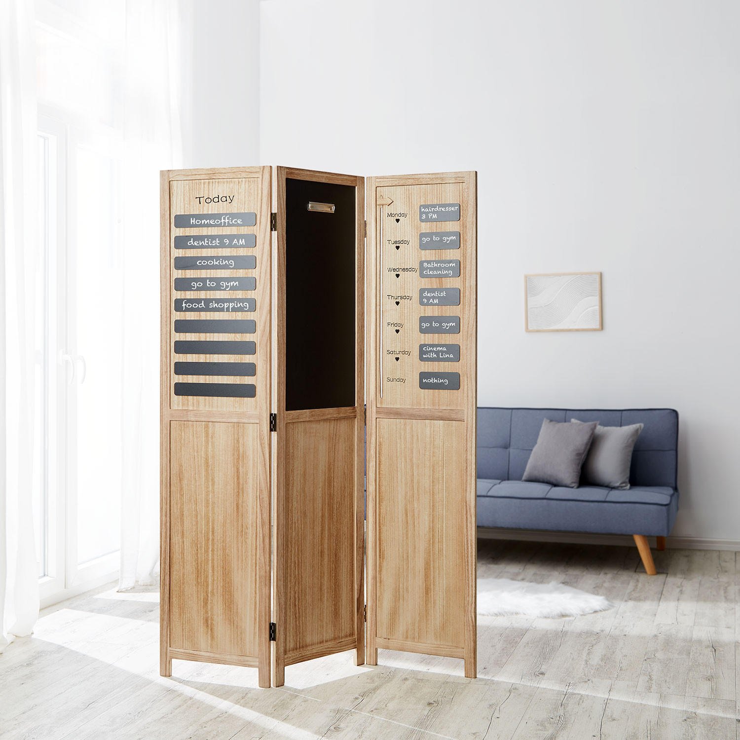 PARAVENT 3-tlg. 120/170 cm Braun Tafel-Elemente beschreibbar - Braun, Holz (120/170/2cm) - Homestyle4u