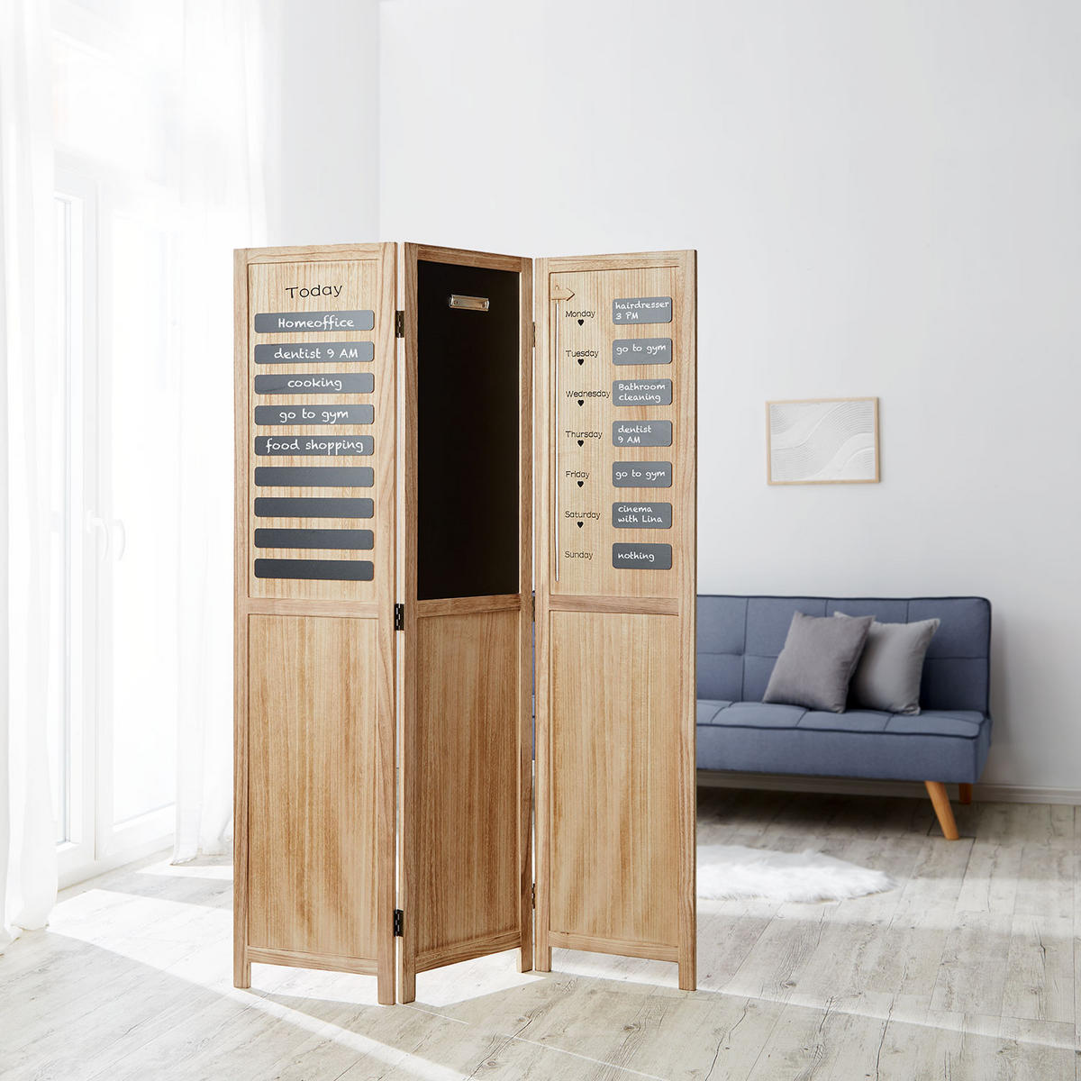 PARAVENT 3-tlg. 120/170 cm Braun Tafel-Elemente beschreibbar - Braun, Holz (120/170/2cm) - Homestyle4u