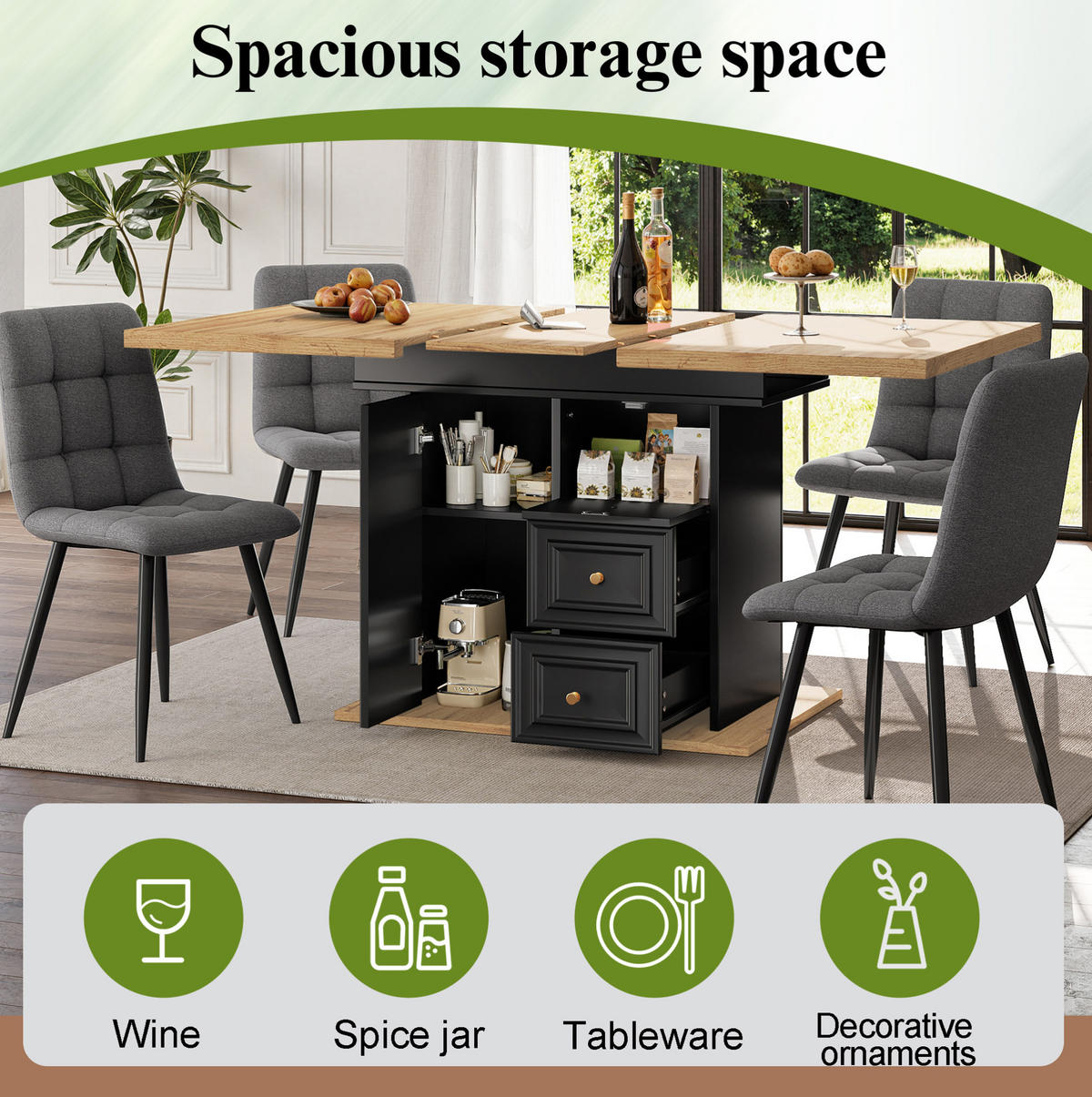 ESSTISCH 110-140/75/80 cm Natur aus MDF und Metall mit Stauraum - Hellbraun, Holzwerkstoff (110/80/75cm) - OKMYHOME