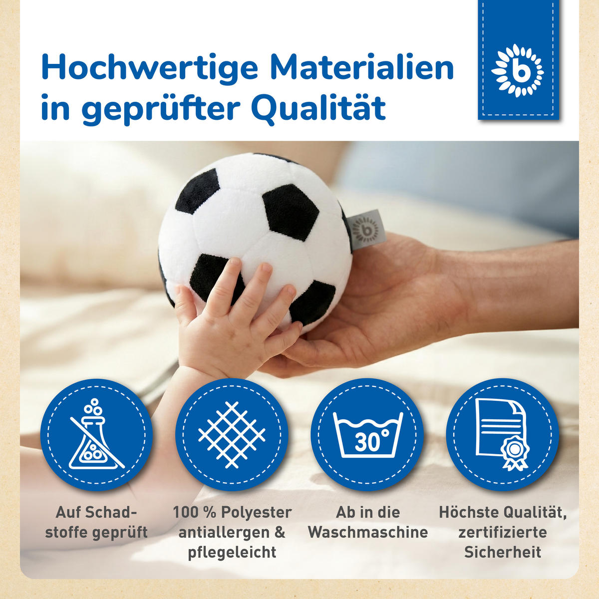 SOFTBALL Fußball mit Rassel Ø 10 cm Stoffball Baby mit Rassel weicher Plüschball kleiner Greifball Baby Sp - Weiß, Textil (10/10cm) - Bieco Spielwaren