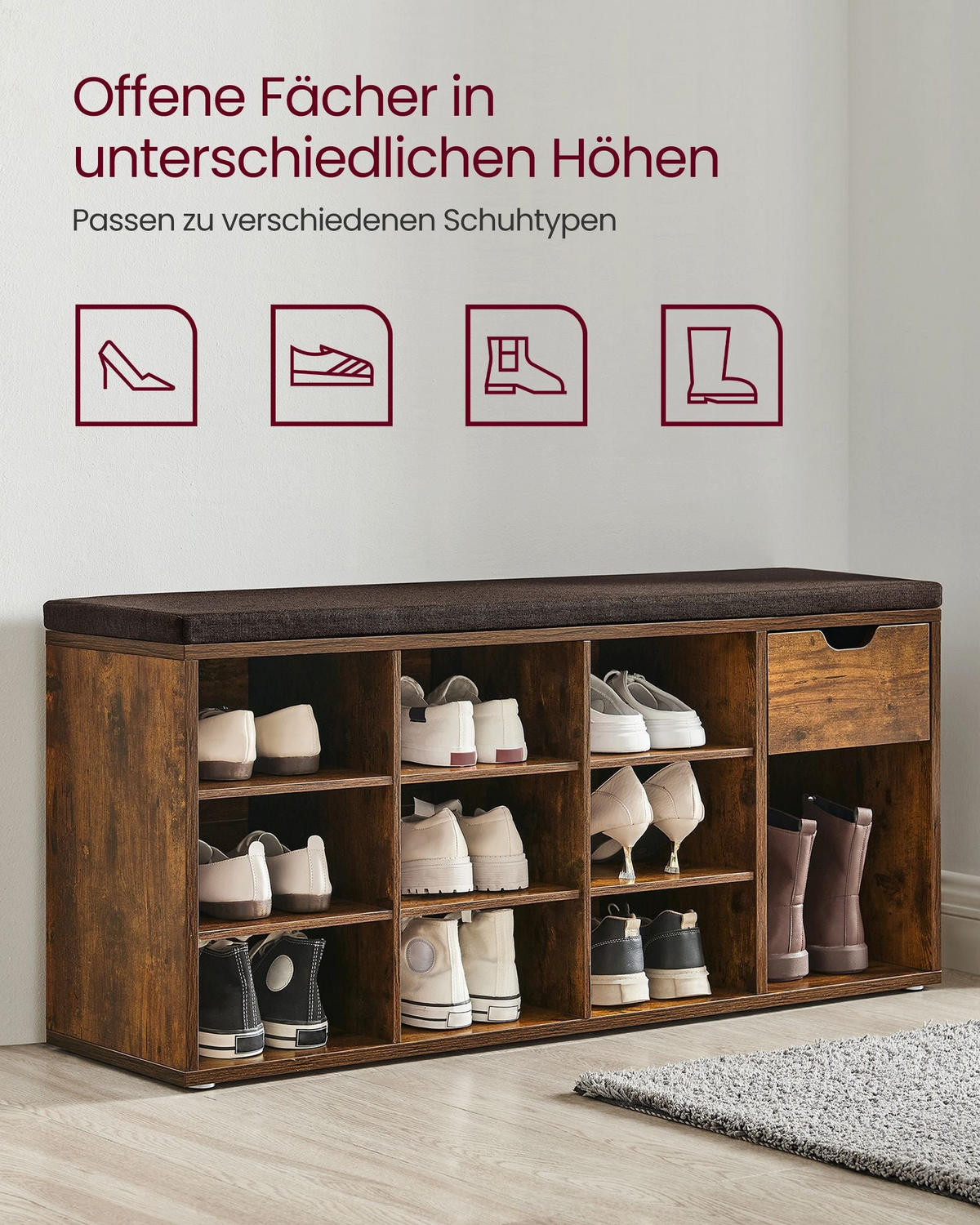 SCHUHBANK MARRAKECH - Braun, Holzwerkstoff (104/48/30cm) - Hansiro