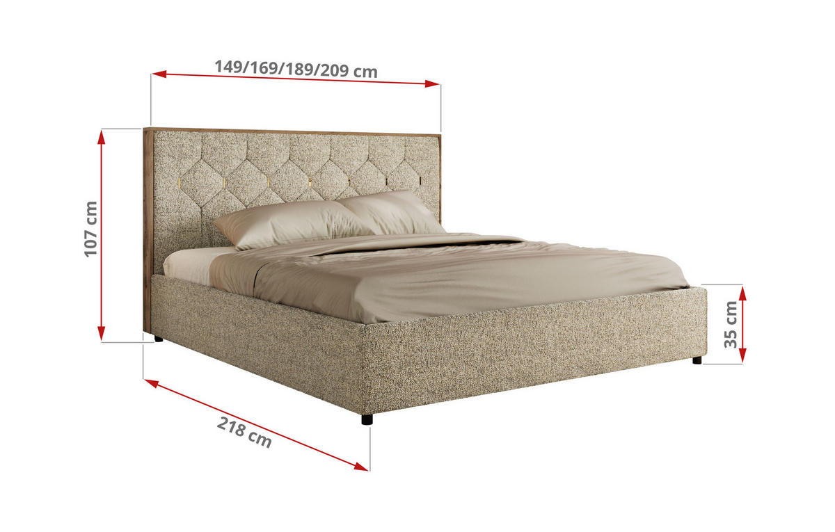 POLSTERBETT LARINO CLASSIC 200/200 - Beige Strukture - Pocket Matratze - Beige, Textil (200/200cm) - MKS