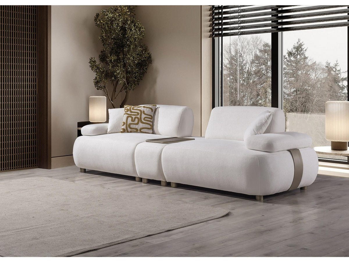 SOFA Chelsea 4-Sitzer Webstoff Creme - Beige, Holz/Textil (270/79/110cm) - Villa Möbel