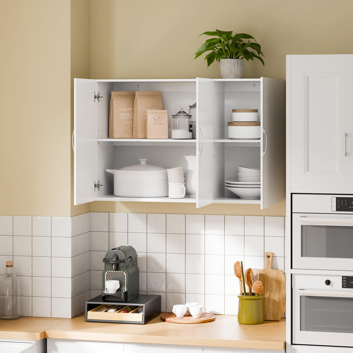 HÄNGESCHRANK mit Verstellbarem Regal, 90x60x30cm, Weiß - Weiß, Holzwerkstoff (90/60/30cm) - SoBuy