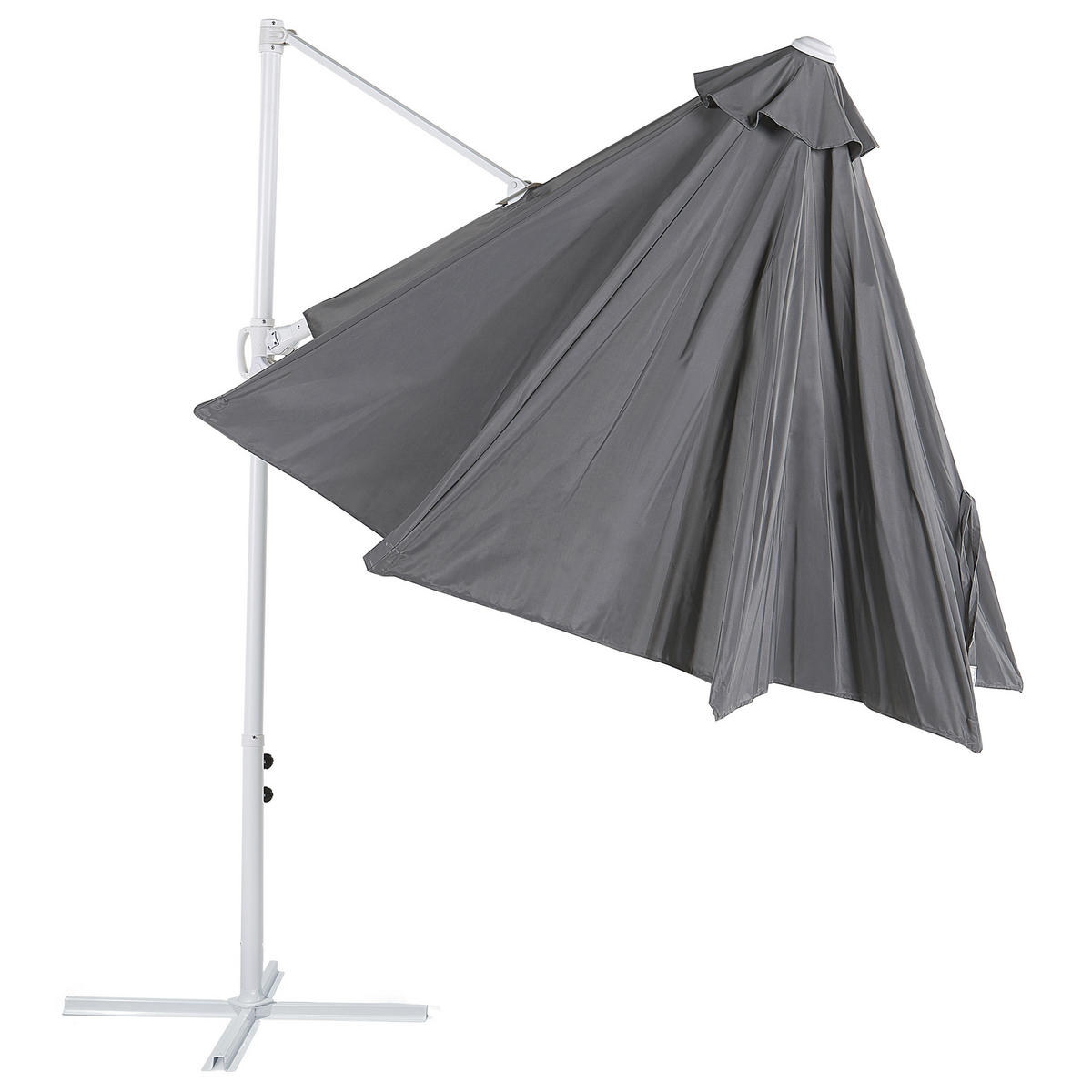 AMPELSCHIRM dunkelgrau/weiß 295 cm Savona II - Weiß/Grau, Textil (295/295cm) - Beliani