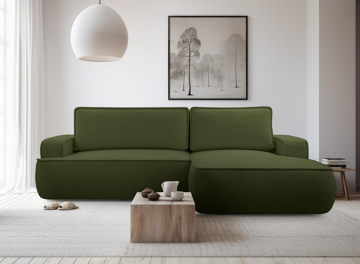ECKSOFA L Form Ablia Dunkelgrün 267/168/87 cm mit Schlaffunktion R - Schwarz/Grün, Kunststoff/Textil (267/168cm) - AX Living