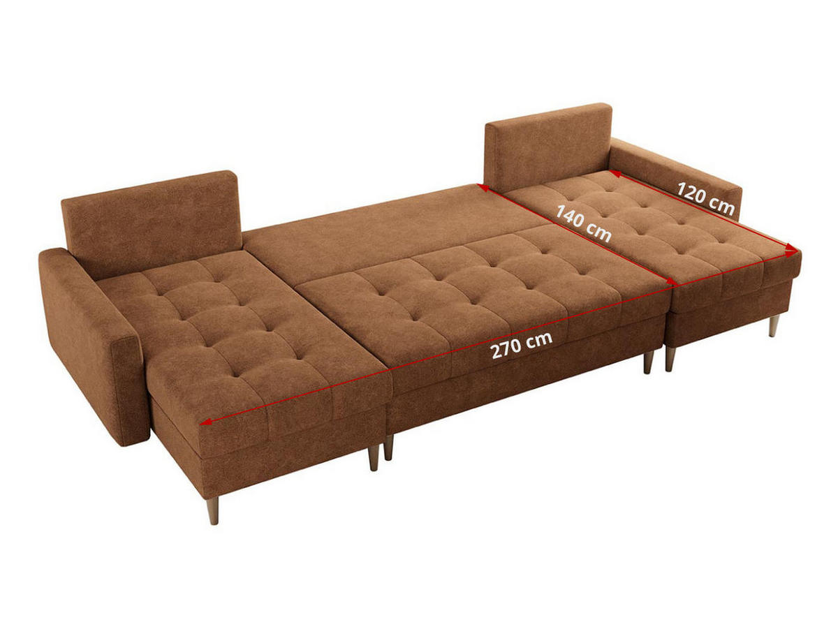 WOHNLANDSCHAFT Colin U Struktur Orange - Orange/Braun, Holz/Textil (290/75/140cm) - MKS