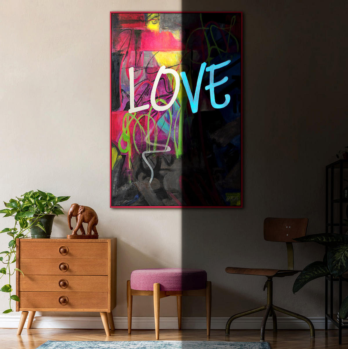 GEMÄLDE Love Schattenfugenrahmen Schwarz 120x80 cm - Schwarz, Holz (120/80cm) - YS-art gallery