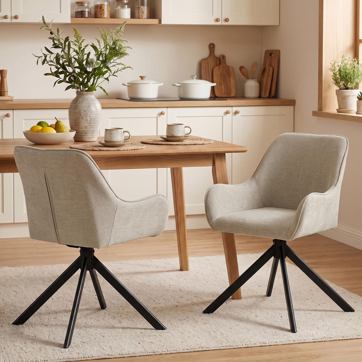 MATSALSSTOLAR, 2-set, polyester och metall, beige - Beige/Svart, Textil/Metall (55/82/60cm) - HOMCOM