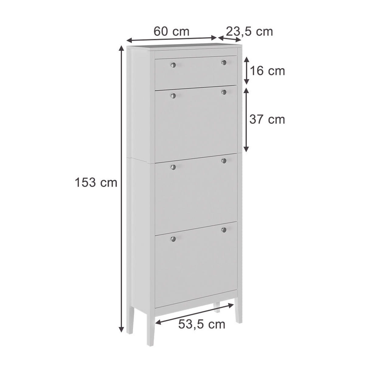 SCHUHSCHRANK Aron Weiß 60 x 153 cm , 3 Fächer - Weiß, Holzwerkstoff (60/153/23.5cm) - Vicco