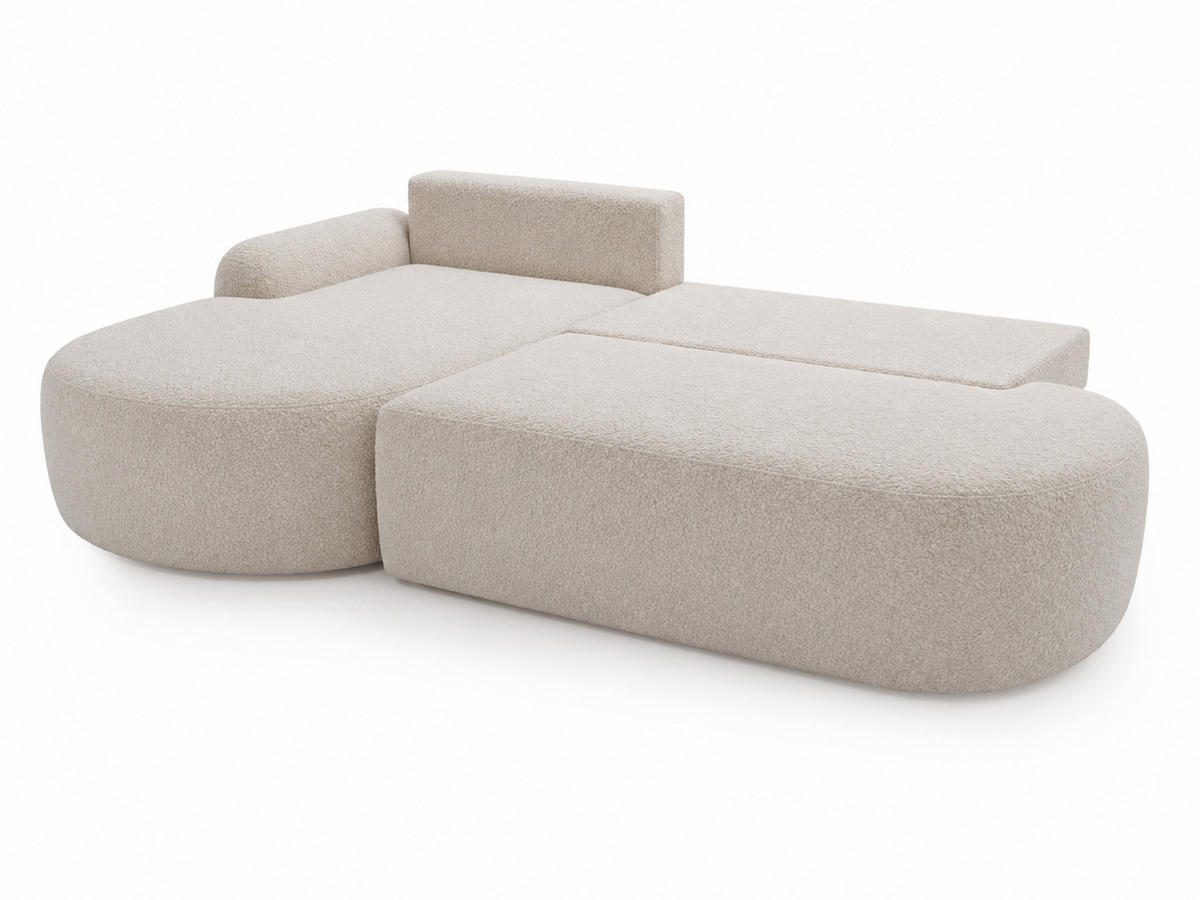 ECKSOFA Aurio O Bouclé-Stoff Creme Links - Creme, Holz/Textil (271/177cm) - Graingold