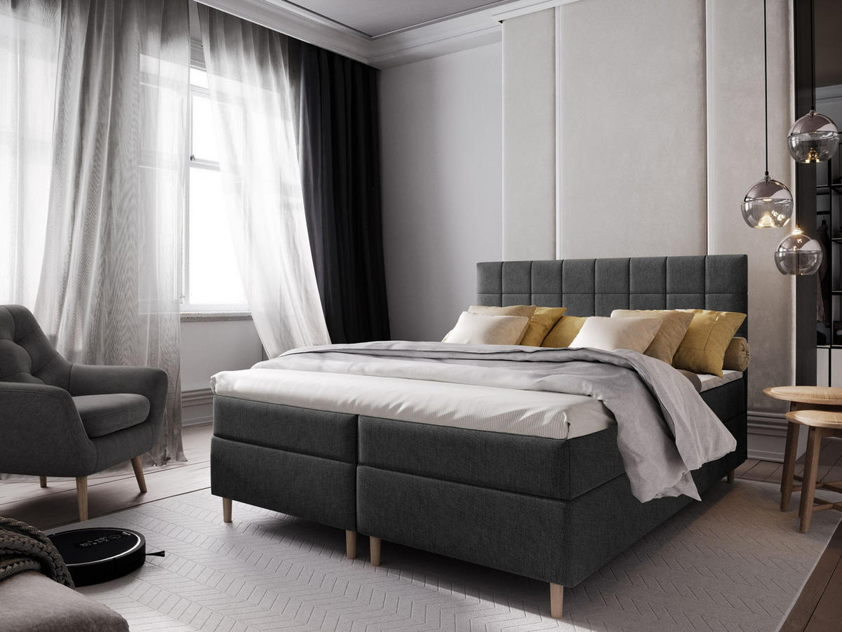 BOXBETT IBIZA 140x200 cm mit Matratze und Topper - Dunkelgrau - Dunkelgrau, Holz (140/200cm) - MASSENO