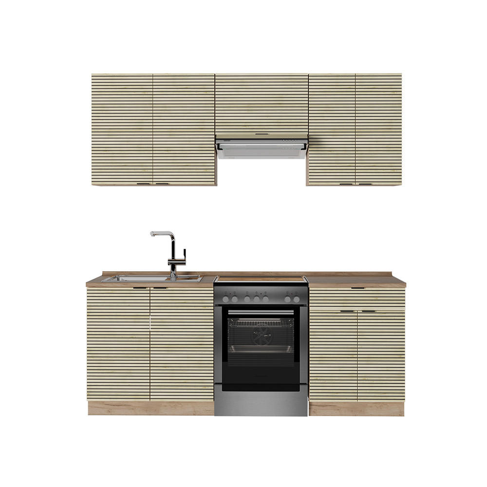KÜCHENZEILE Fame-Line Eiche Paneel/Goldkraft Eiche 200 cm , AP Eiche - Honigeiche/Hellbraun, Holzwerkstoff (200/81.6/60cm) - Vicco