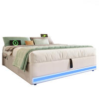 POLSTERBETT mit LED-Beleuchtung 140/200 cm mit Stauraum, USB und Typ-C - Beige, Textil (140/200cm) - BEAOK