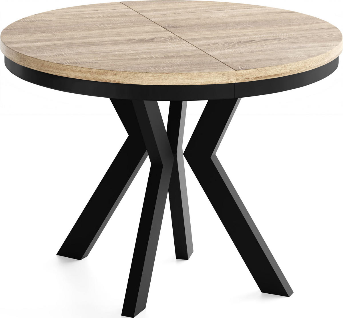 ESSTISCH Savio Neo rund ausziehbar verlängerbar, Eiche Sonoma Hellbraun 90-190/90/77 cm - Schwarz/Sonoma Eiche, Holz/Holzwerkstoff (90/90/77cm) - WFL GROUP