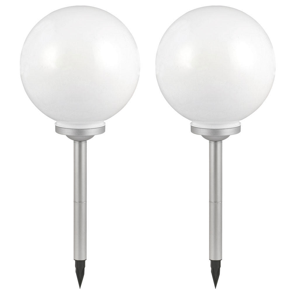 LED AUSSENLEUCHTE Solarkugel Weiß Silber 2er Set - Weiß, Kunststoff (30/30/62cm)