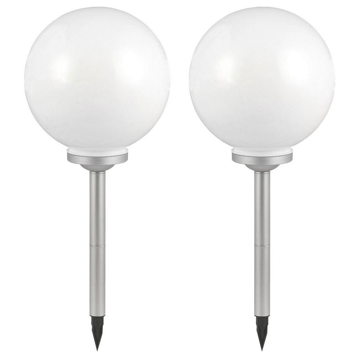 LED AUSSENLEUCHTE Solarkugel Weiß Silber 2er Set - Weiß, Kunststoff (30/62/30cm)