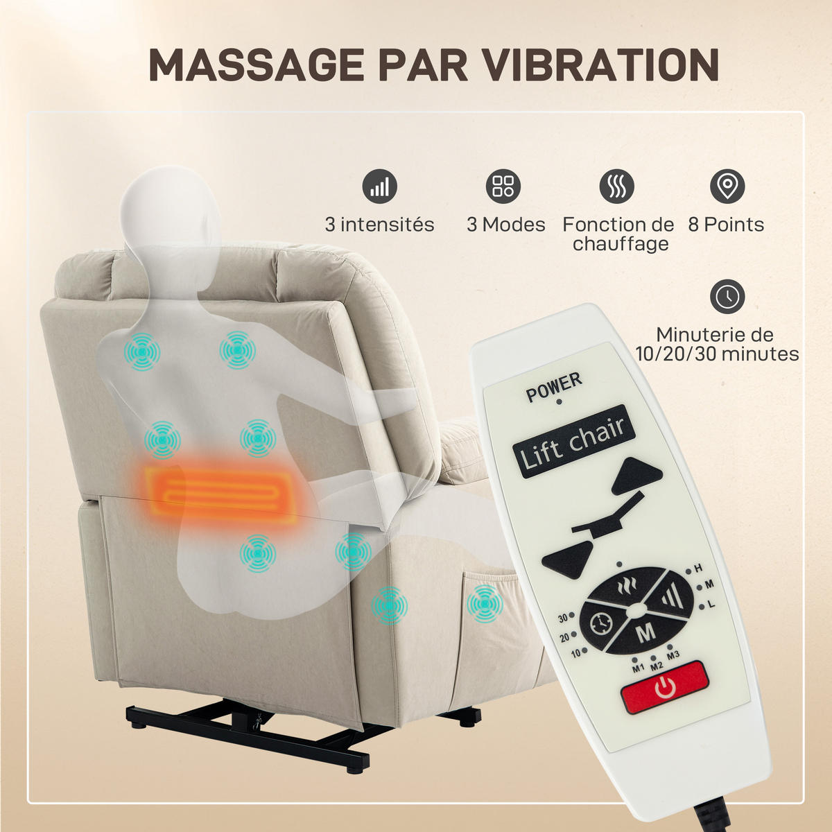 MASSAGESESSEL DE-15427 elektrisch mit Massage, Heizung und USB Beige - Beige, Metall (88/101/93cm) - ComfortXL