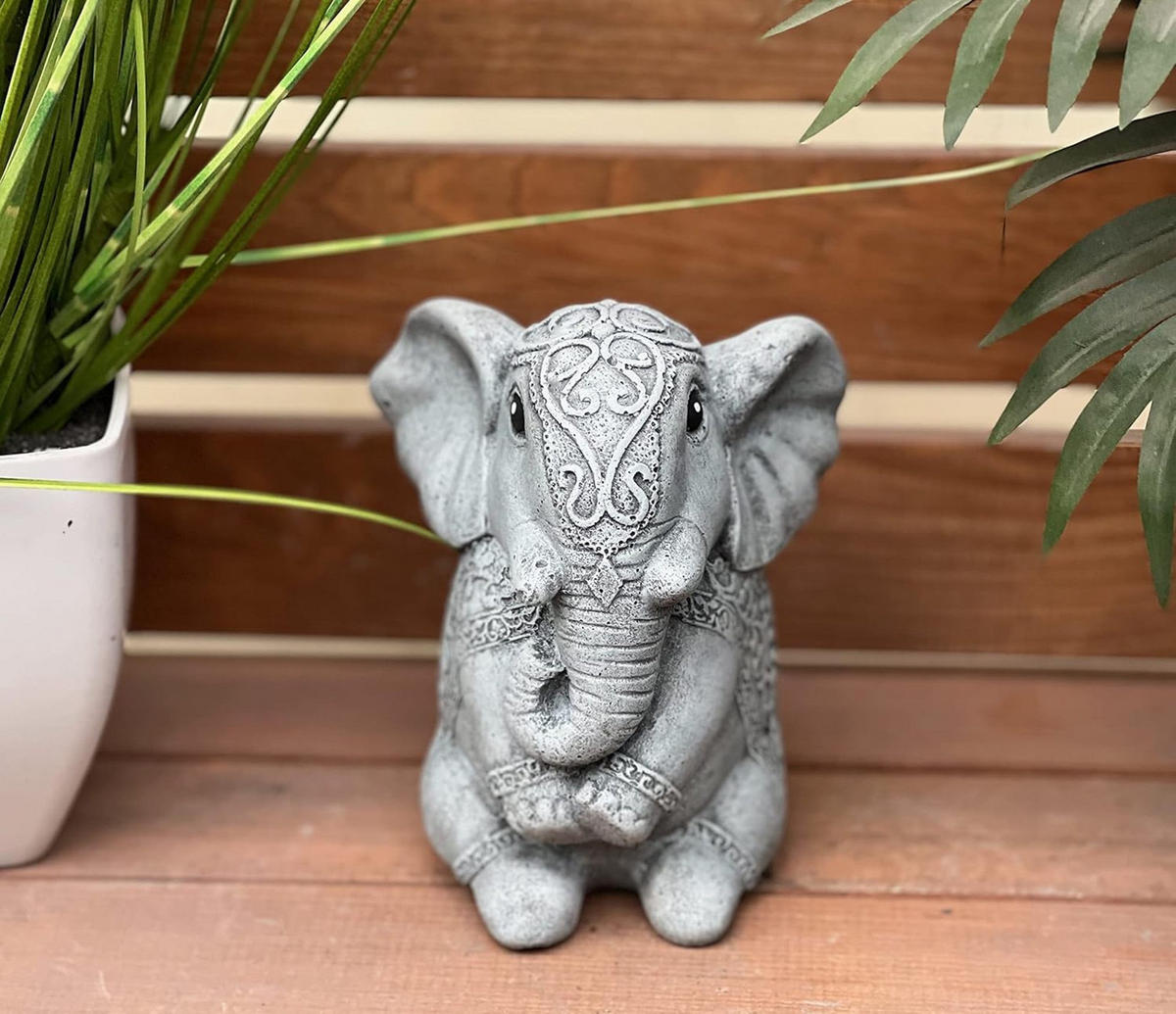 STEINFIGUR indischer Elefant frostfest Steinguss massiv - Grau, Stein (12/14/10cm) - stoneandstyle