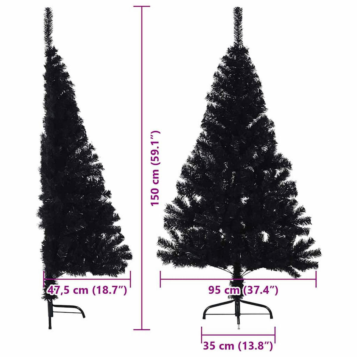 WEIHNACHTSBAUM Künstlicher Vorbeleuchteter Haltbar 95/95/150 cm Schwarz PVC - Schwarz, Kunststoff (150cm) - vidaXL