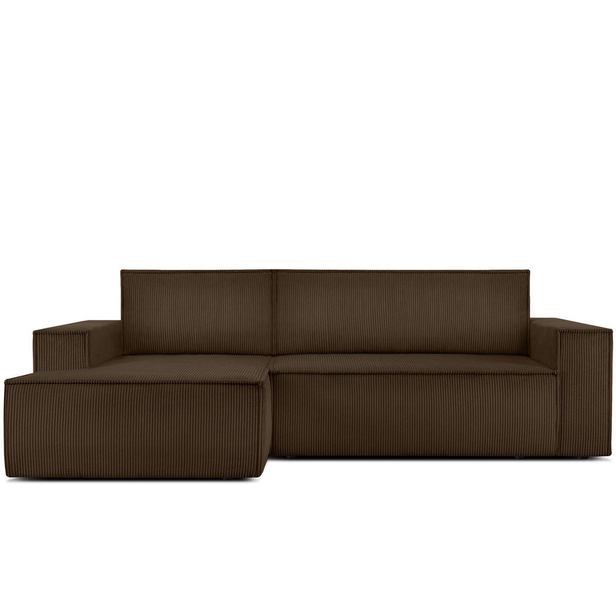 ECKSCHLAFSOFA-LINKS NAPI in Pet Friendly Cord-Stoff, dunkelbraun - Dunkelbraun/Schwarz, Textil (262/148cm) - KONSIMO®