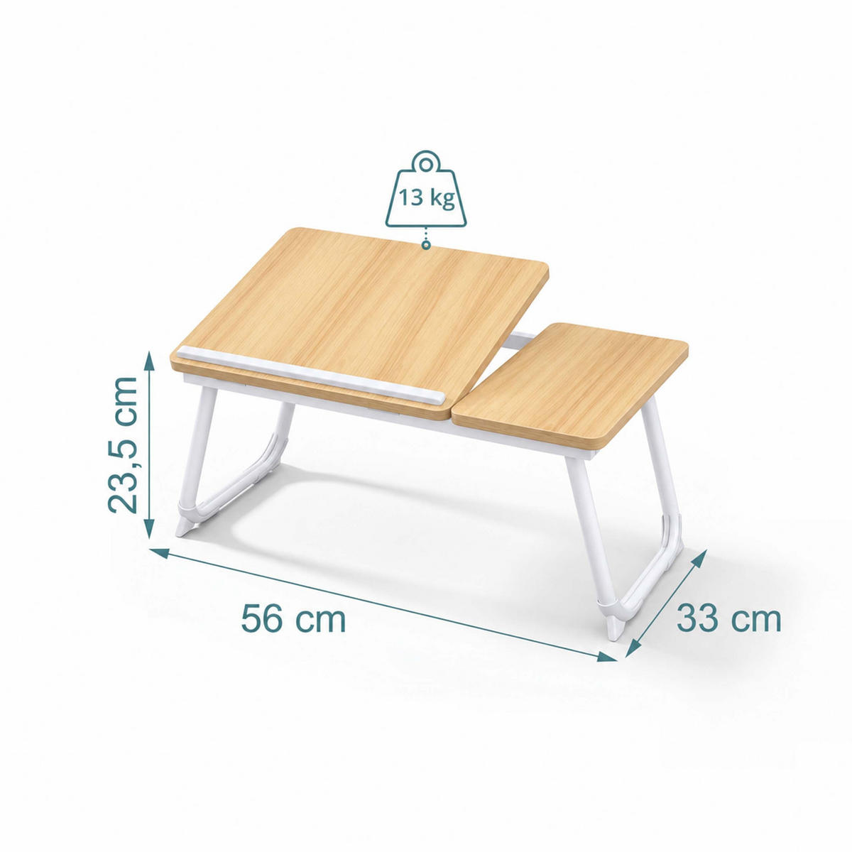 STOLÍK Prírodná biela výškovo nastaviteľný skladací - svetlohnedá, kov/kompozitné drevo (33/56/23.5cm) - Relaxdays