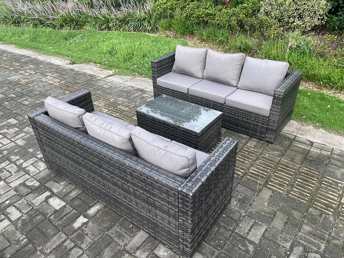GARTENSOFA SET Polyrattan Dunkelgrau 6-Sitzer - Dunkelgrau, Metall - Fimous