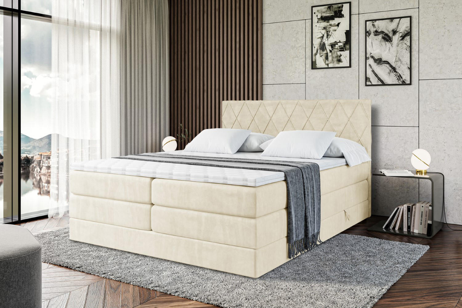 BOXSPRINGBETT LEPARO KING - 140 x 200 - H3/H4 - Beige - Beige, Holzwerkstoff (140/200cm) - ALTDECOR