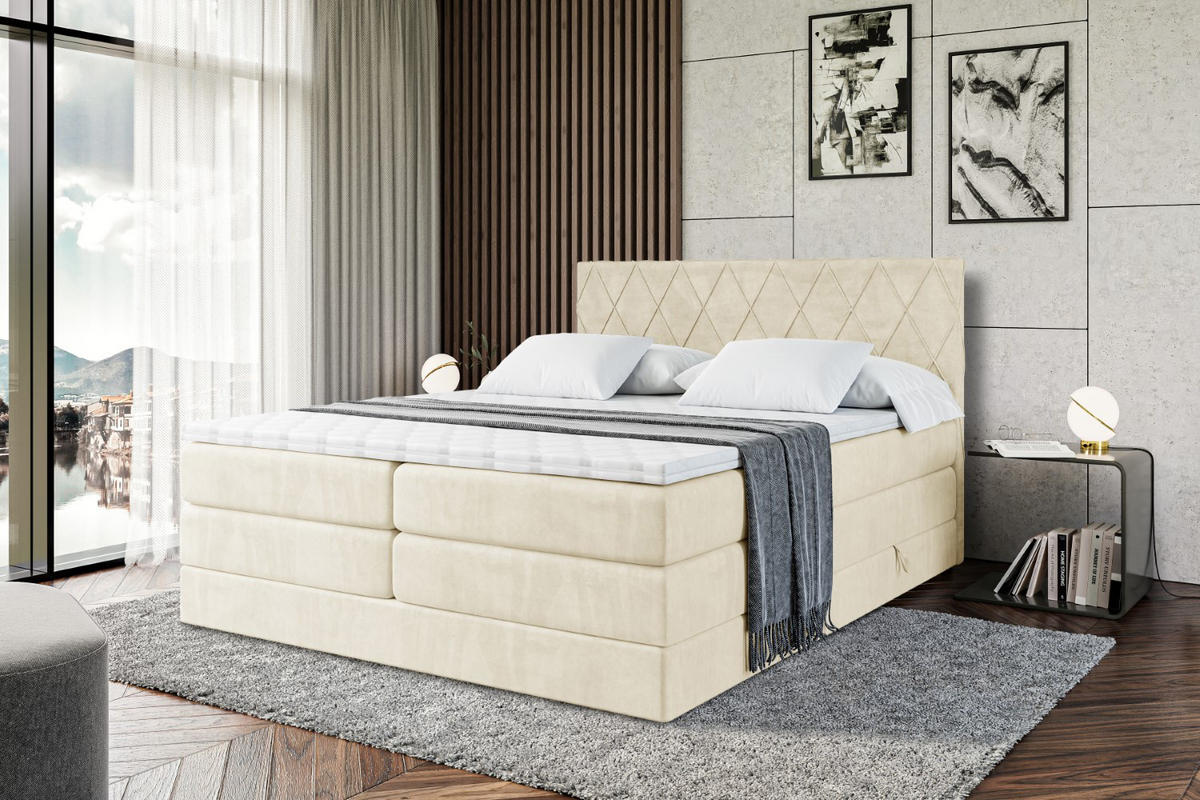 BOXSPRINGBETT LEPARO KING - 180 x 200 - H3/H4 - Beige - Beige, Holzwerkstoff (180/200cm) - ALTDECOR