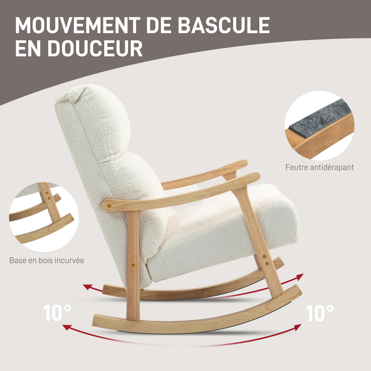 SCHAUKELSTUHL DE-17381 Creme - Creme, Holz (65/98/90cm) - ComfortXL
