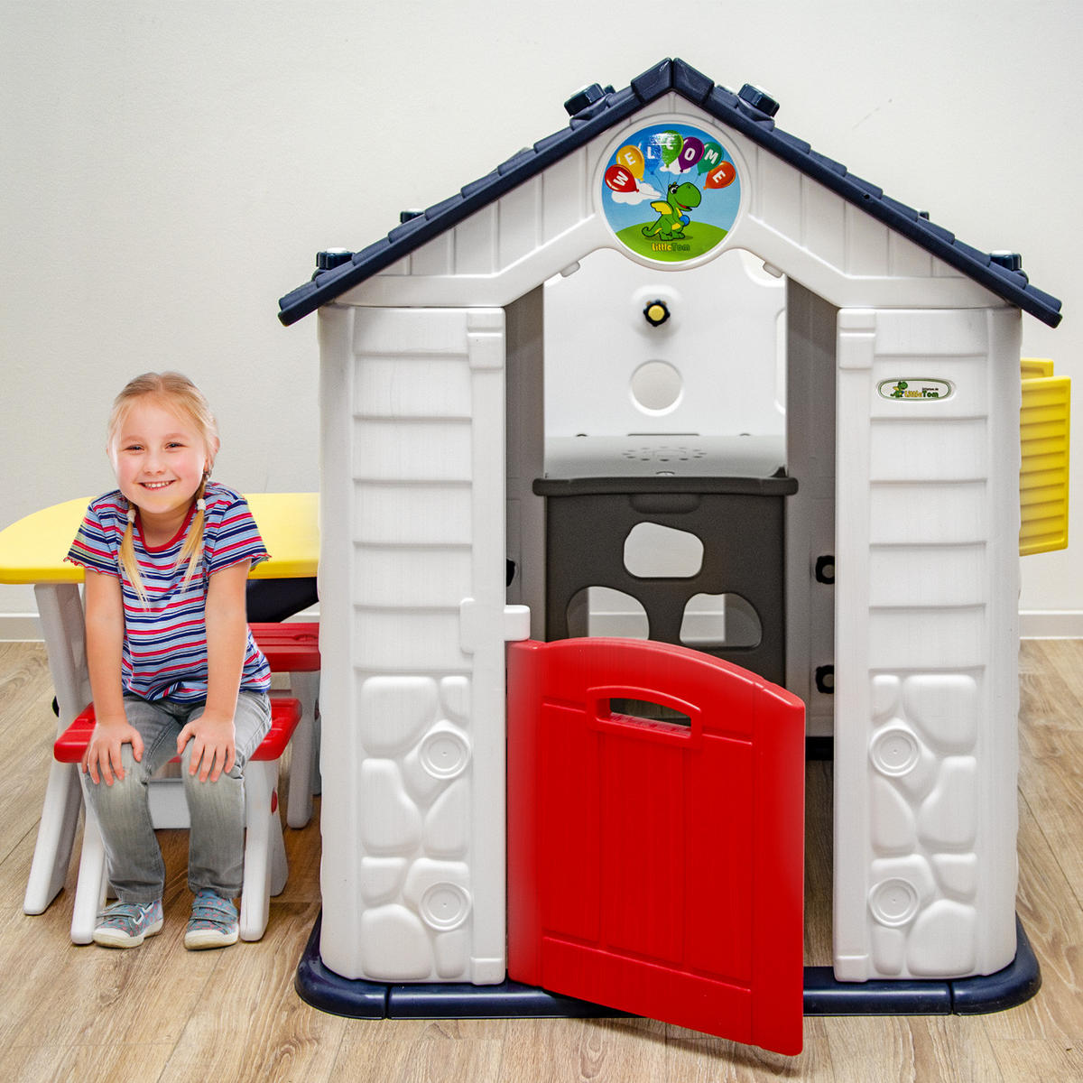 SPIELHAUS mit Rutsche und Hockern 165/205/118 cm, Bunt - Multicolor, Kunststoff (165/118/205cm) - Littletom