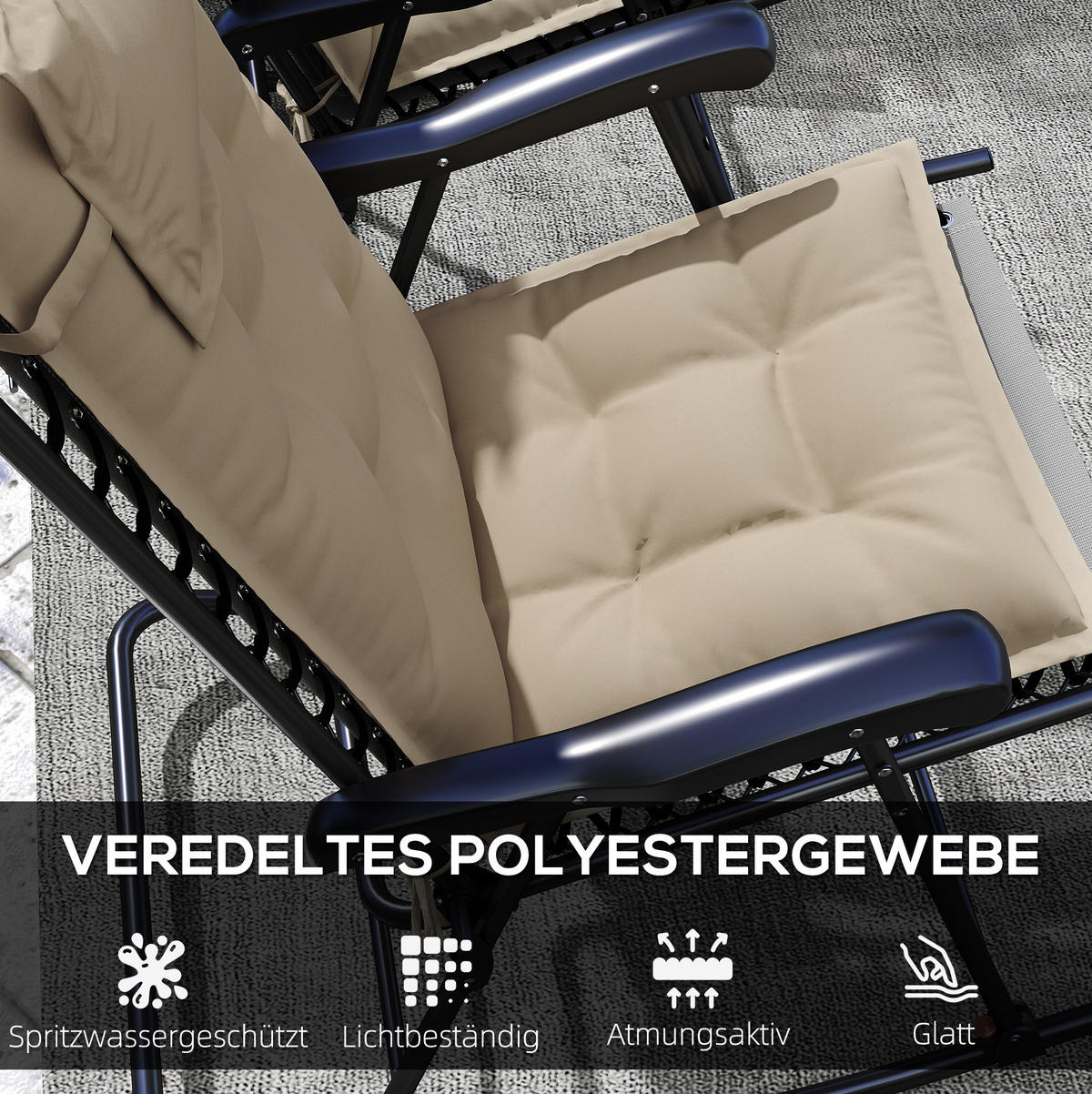 SESSELAUFLAGENSET 2er-Set aus Polyester 50x116x5 cm in Beige mit Bändern - Beige, Textil (50/5/116cm) - Modfu
