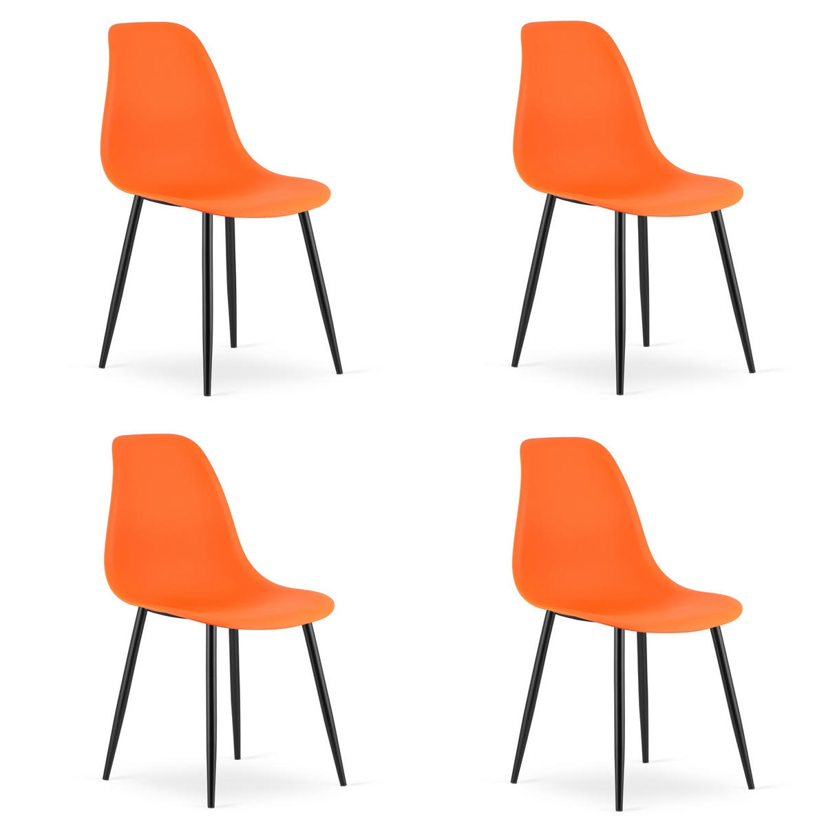 ESSZIMMERSTUHL 4-er Set KALEO orangefarbener Sitz, schwarze Beine - Schwarz/Orange, Kunststoff (46/84/51cm) - Valora