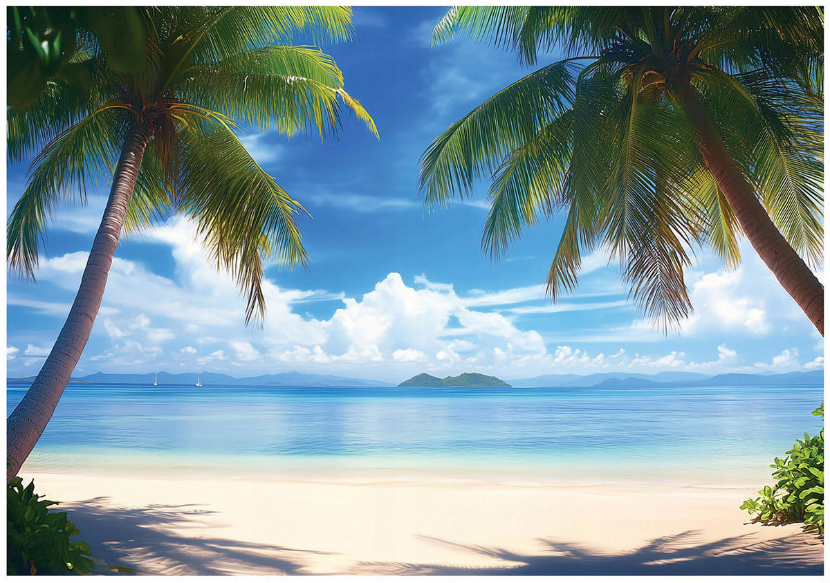 FOTOTAPETE 3D Effekt Strand Meer Palmen Hawaii 250x175 - Multicolor, Papier (250/175cm) - Wallarena