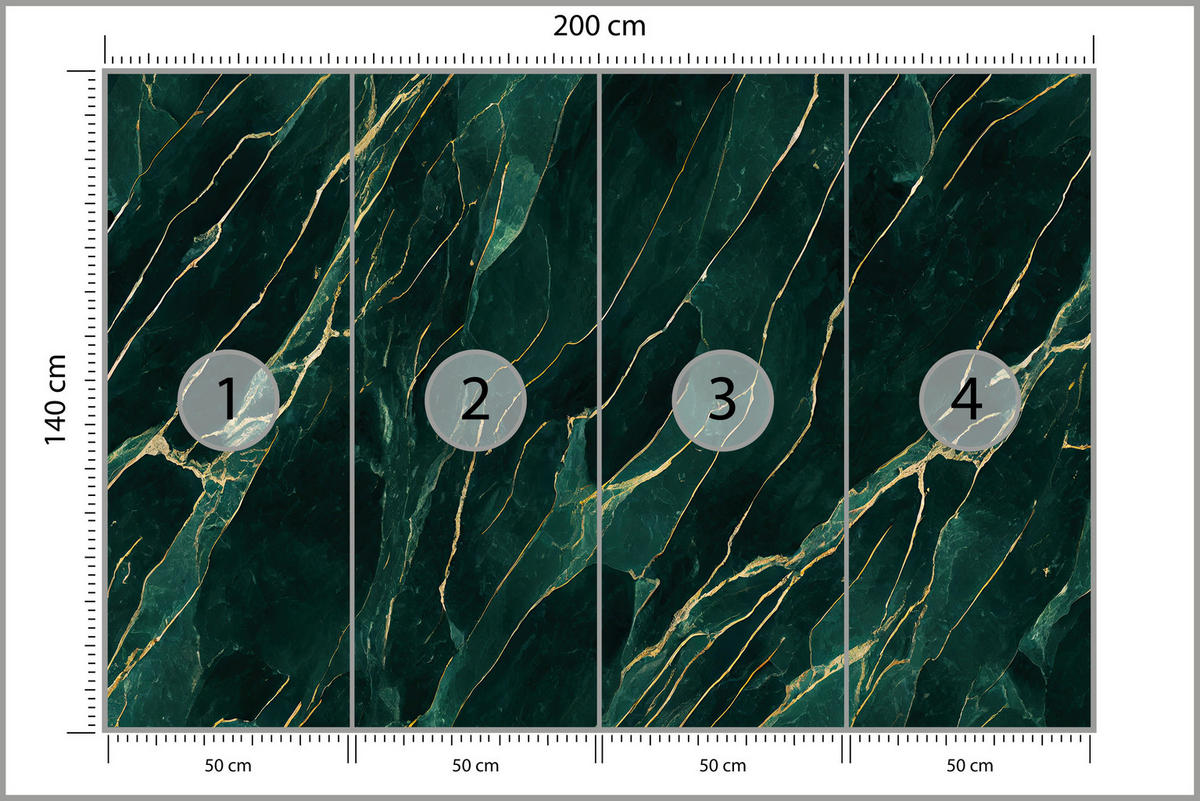 FOTOTAPETE für Wohnzimmer Eleganter Grüner Marmor Goldimitation 200x140 - Türkis/Grün, Papier (200/140cm) - Muralo