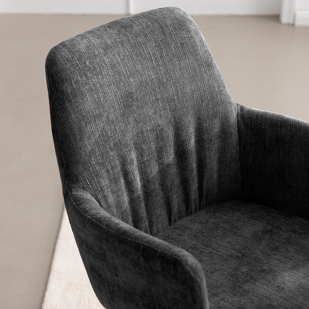 DREHBARER ARMLEHNENSTUHL - Grau - Chenille - Eisen - 59 x 87 x 65 cm - Grau, Textil/Metall (59/87/65cm) - home24