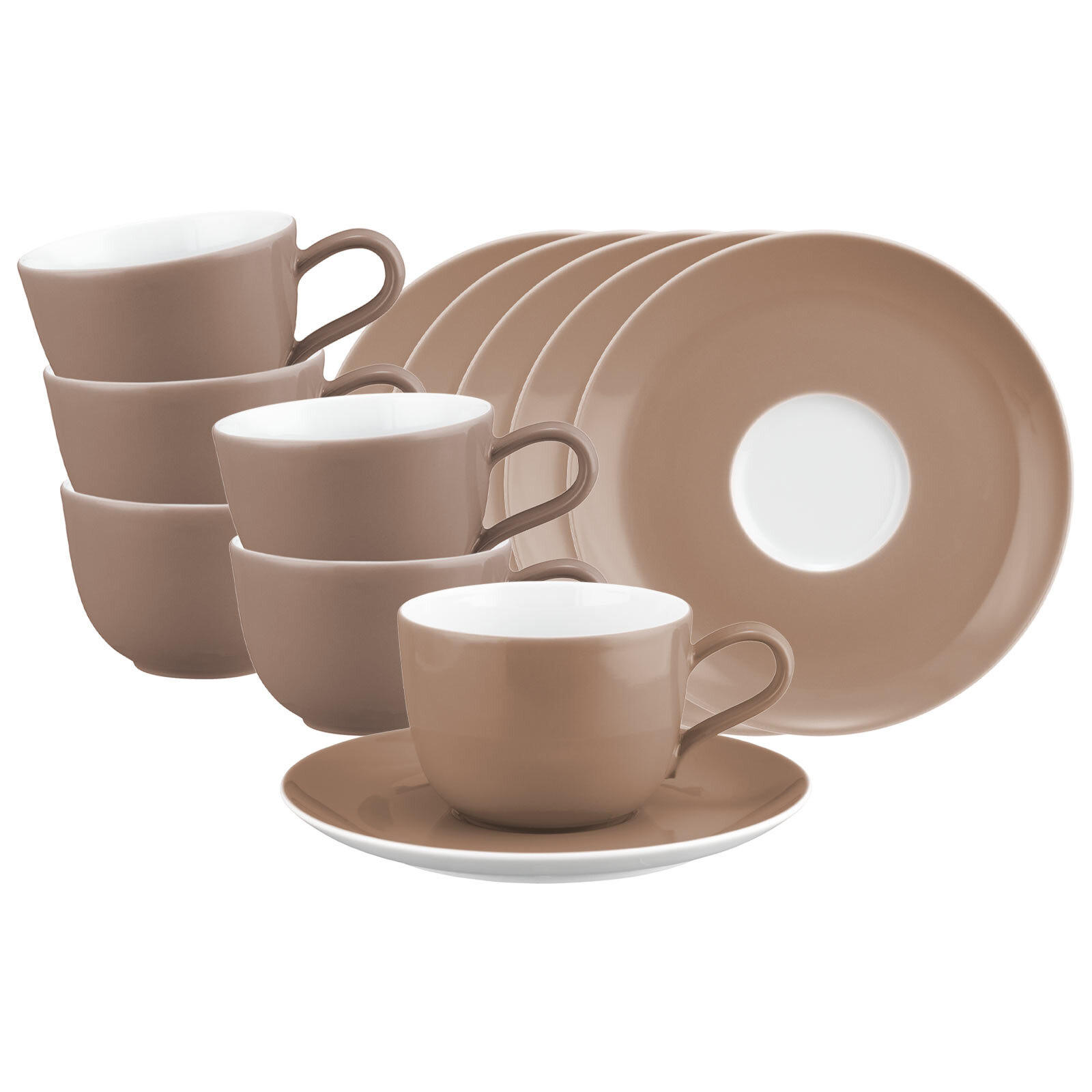 KAFFEETASSEN MIT UNTERTASSEN Liberty Pure Colors Cocoa Brown 260 ml 6er Set - Braun, Keramik (0.26L) - Seltmann Weiden