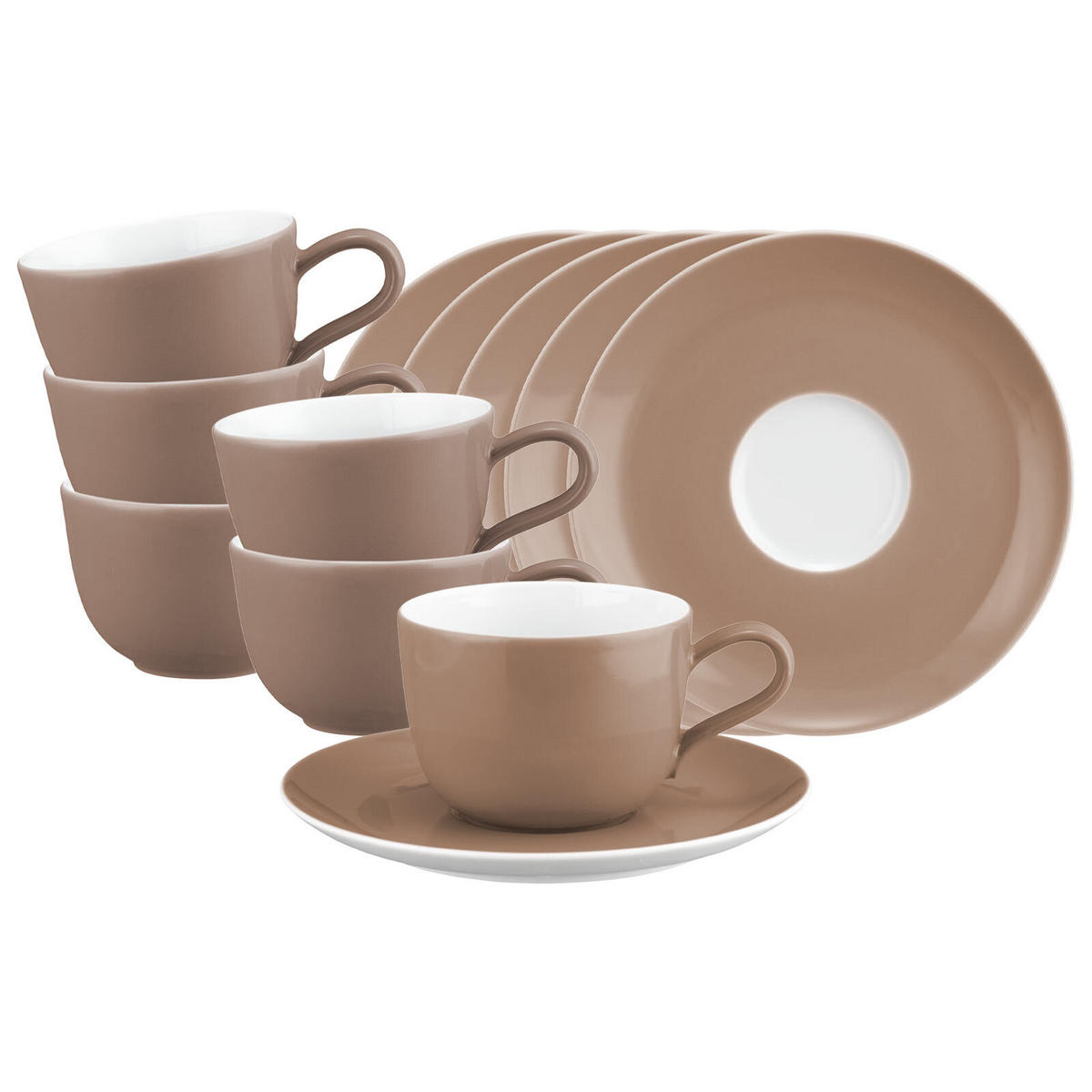 KAFFEETASSEN MIT UNTERTASSEN Liberty Pure Colors Cocoa Brown 260 ml 6er Set - Braun, Keramik (0.26L) - Seltmann Weiden