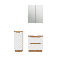 BADMÖBEL-SET Lotta Eiche/Weiß mit Kachelstruktur 3 Teile - Weiß, Holzwerkstoff (59.8/62.5/32cm) - Vicco