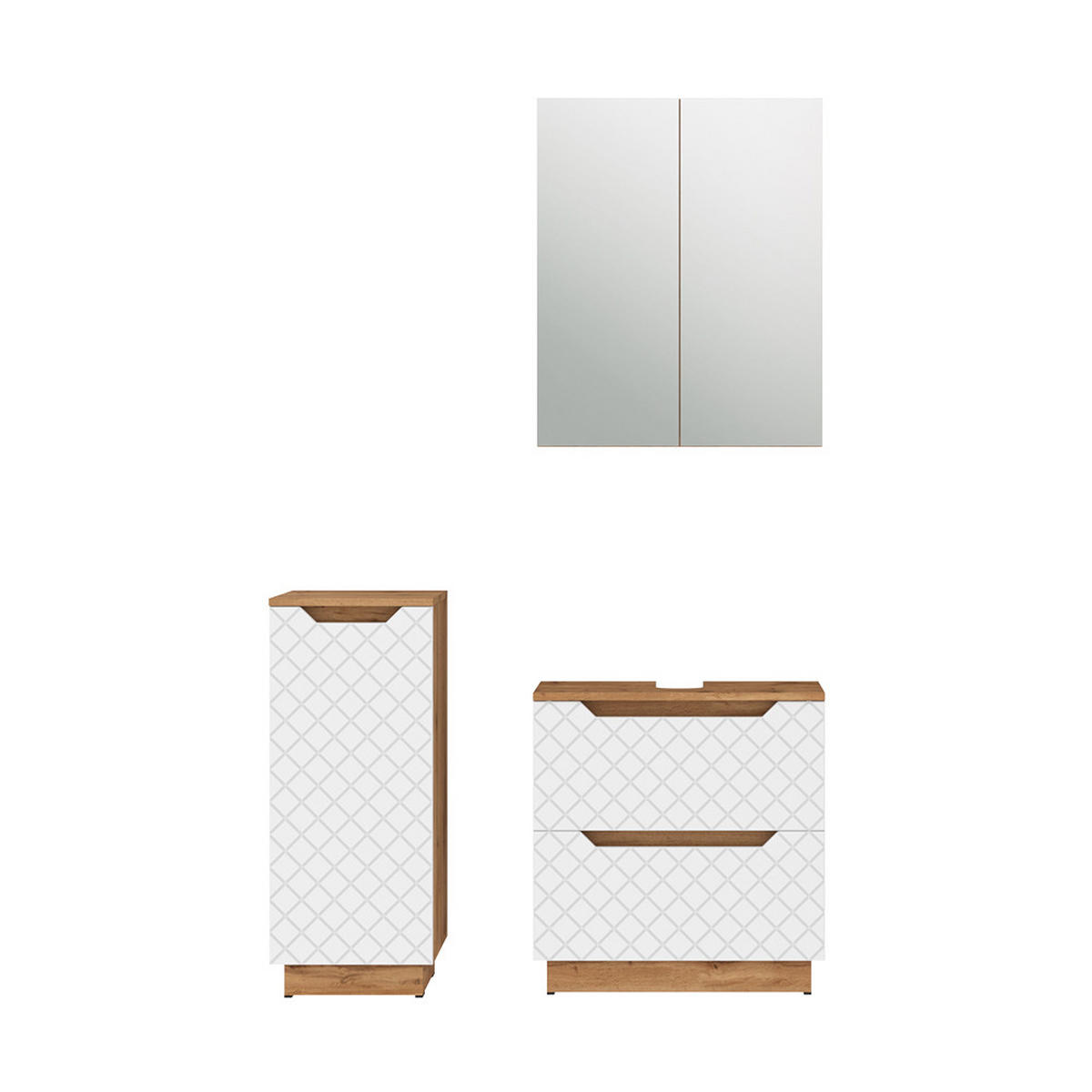 BADMÖBEL-SET Lotta Eiche/Weiß mit Kachelstruktur 3 Teile - Weiß, Holzwerkstoff (59.8/62.5/32cm) - Vicco