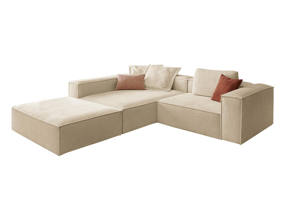 ECKSOFA CARMO Beige Flachgewebe - Beige/Schwarz, Kunststoff/Textil (306/191cm) - KAWOLA