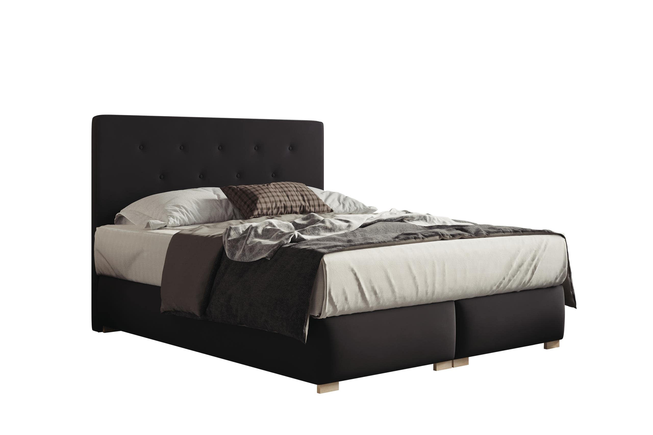 BOXBETT LUPIN, 200 x 200 cm, Double Bed für Schlafzimmer, Elegant Matratze und Bettkasten, Schwarz - Schwarz, Holz/Textil (200/200cm) - Trada