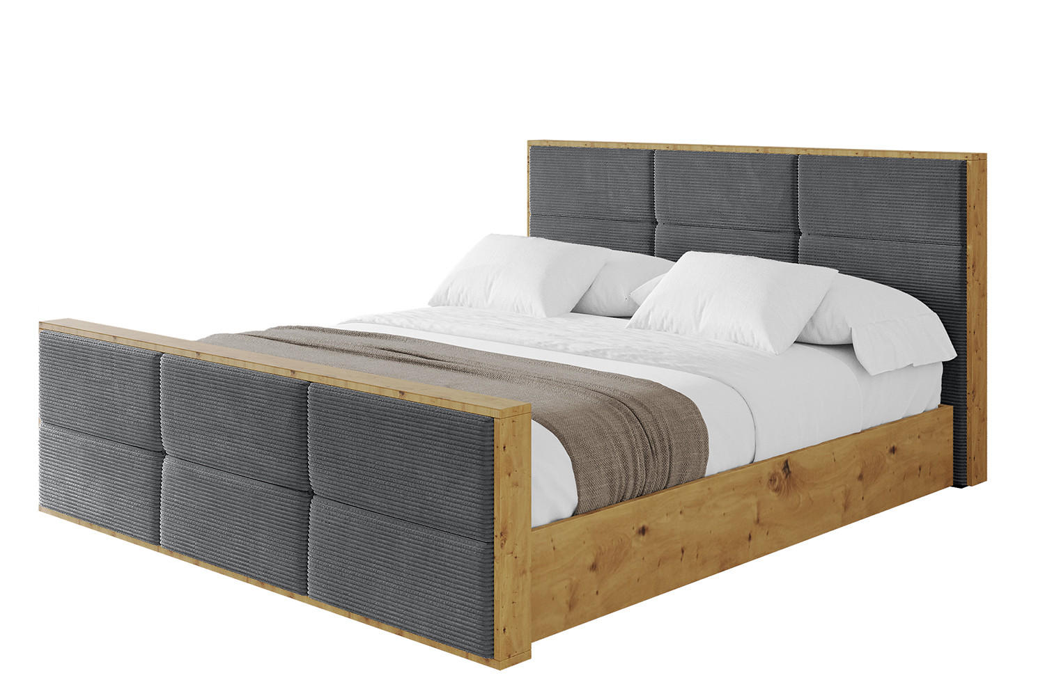 POLSTERBETT mit Bettkasten, Fußteil und Lattenrost, Boxbett mit Matratze H3/H4 - ENZO1-Z 180x200 Dunkelgrau - Anthrazit, Holzwerkstoff/Textil (180/200cm) - ALTDECOR