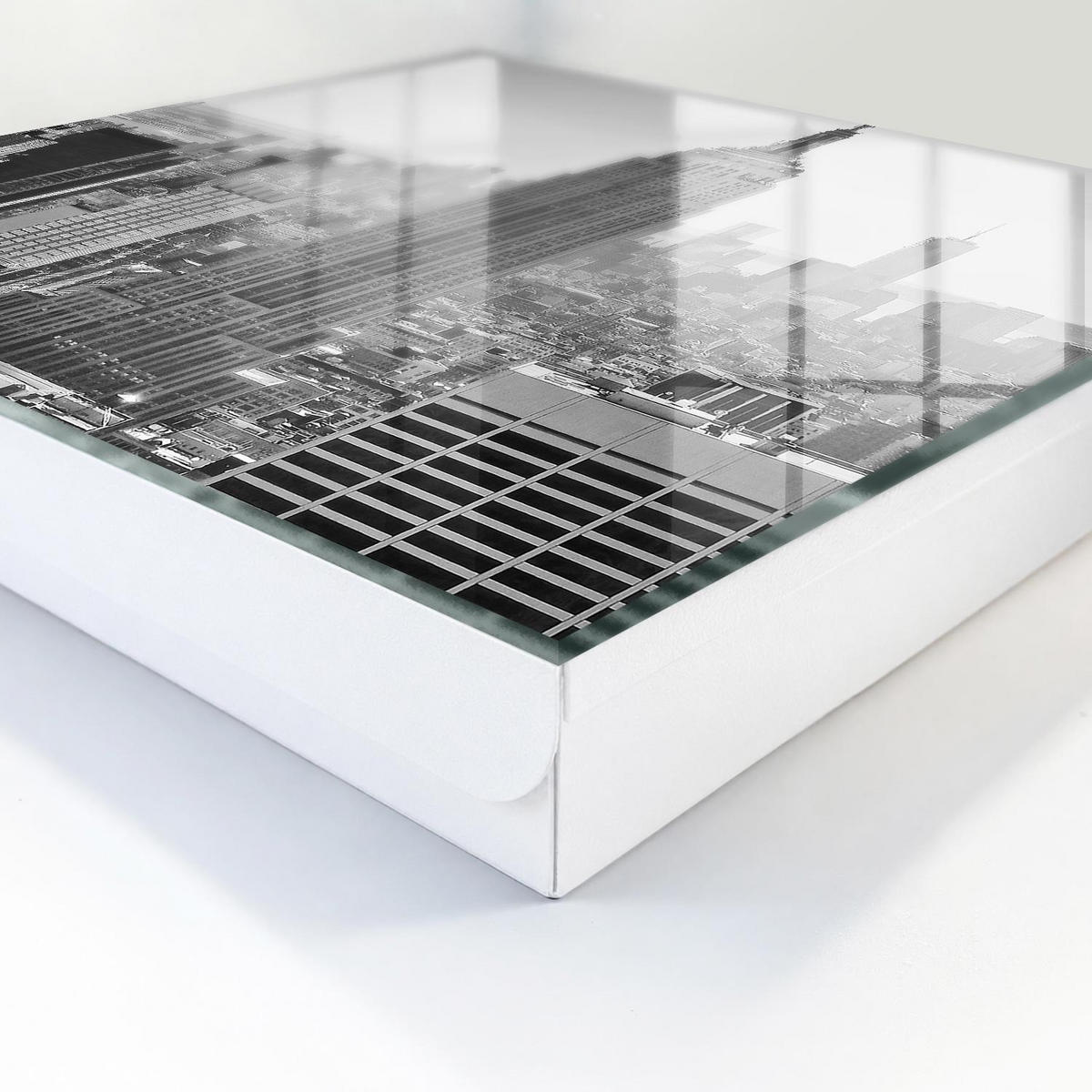 SCHLÜSSELBOX Weiß 30x30 cm – Türöffnung nach rechts - Stadtpanorama - Grau, Metall (30/30/5cm) - TULUP