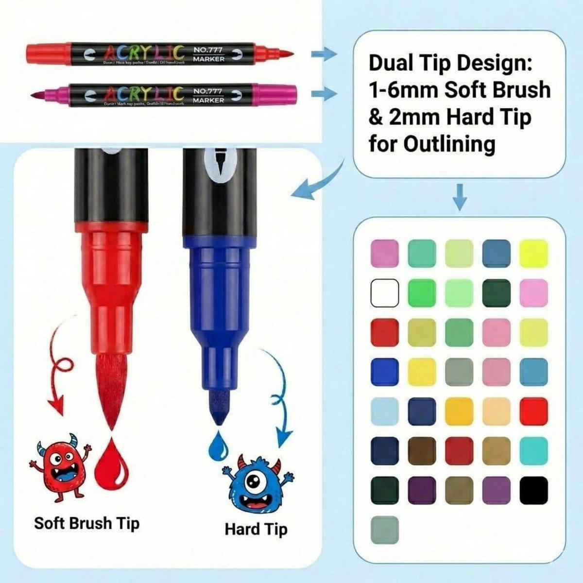 ACRYLSTIFTE Set 36 Farben Dual Tip Marker für verschiedene Oberflächen - Multicolor, Kunststoff (15/5/15cm)