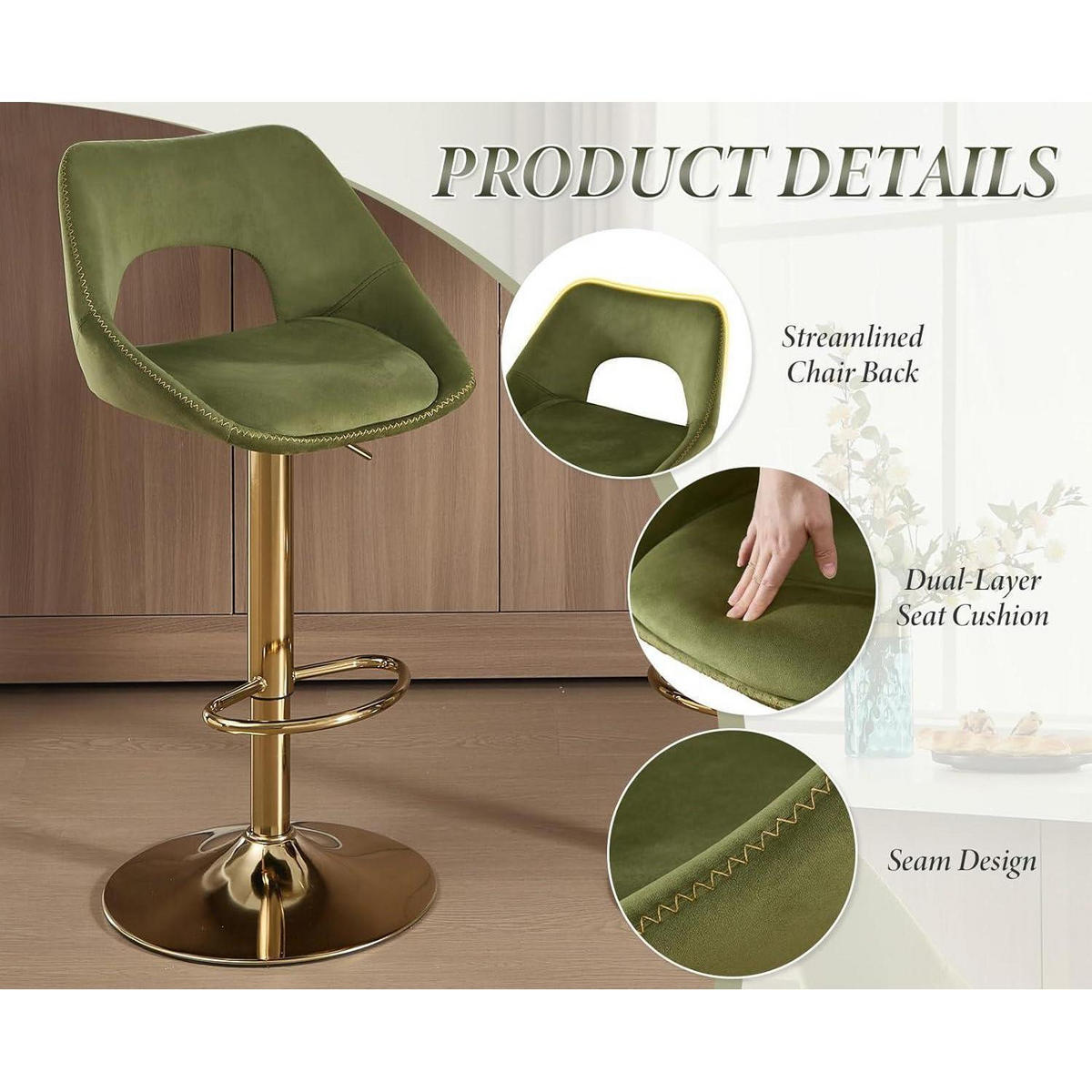 BARHOCKER 2er Set grün, höhenverstellbar mit Rückenlehne - Grün, Textil (49/85/51cm)
