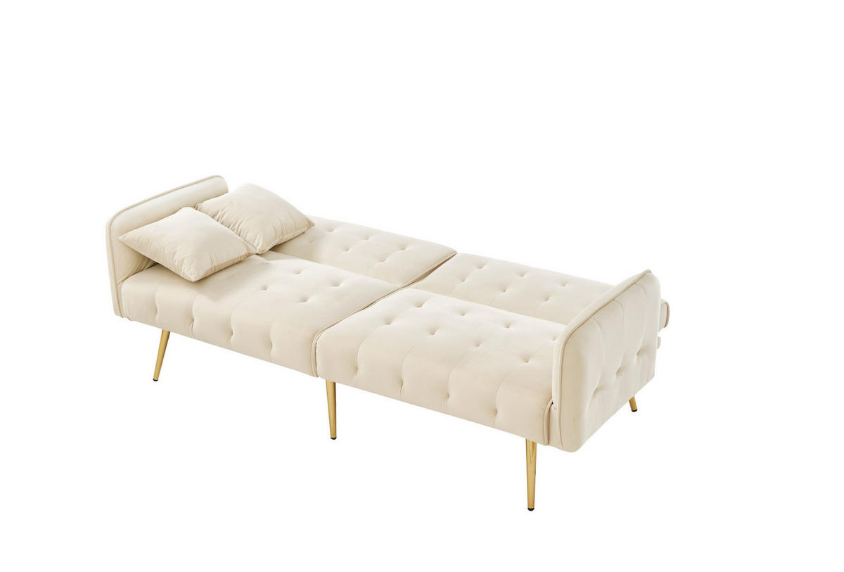 SOFABETT mit verstellbarer Rückenlehne 215 x 81,5 cm Velours Beige - Beige, Kunststoff (178/70/82cm) - Meubliv
